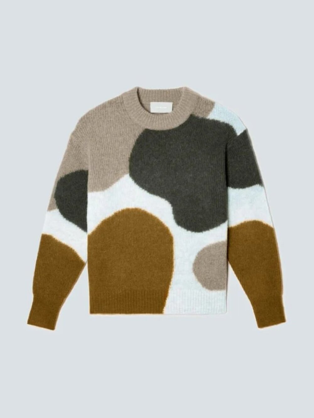 EVERLANE THE COCOON CREW IN ALPACA MULTI COLOR NEUTRAL CAMO INSPIRED XS